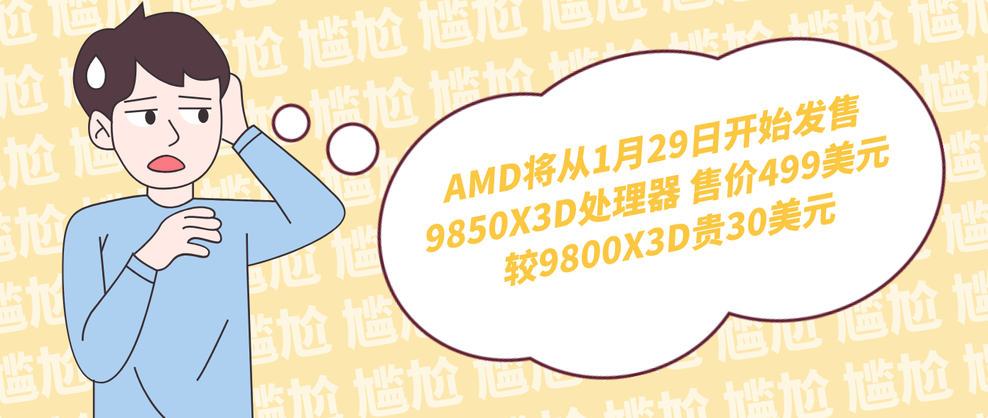 AMD将从1月29日开始发售9850X3D处理器 售价499美元 较9800X3D贵30美元