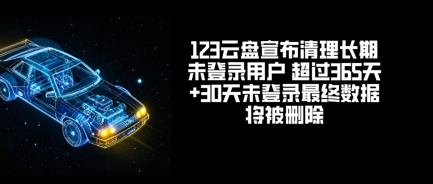 123云盘宣布清理长期未登录用户 超过365天+30天未登录最终数据将被删除